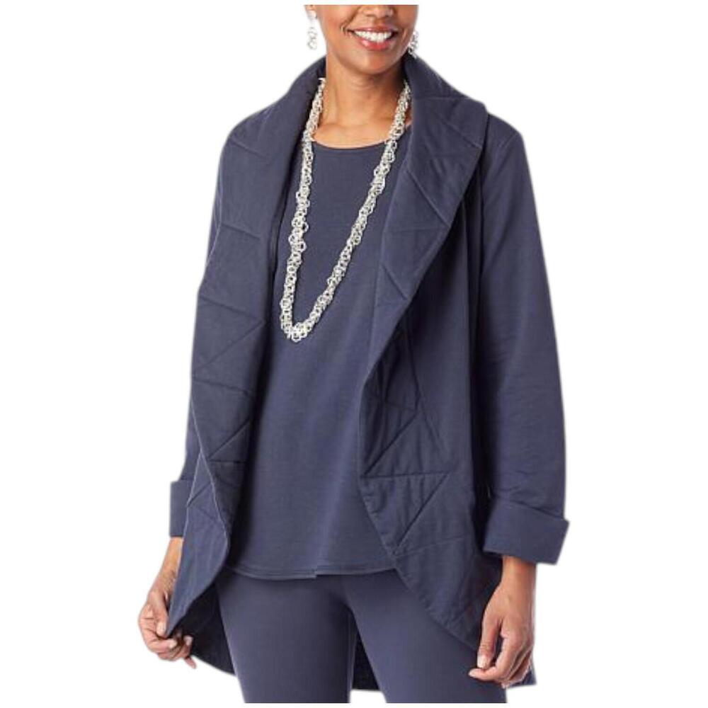 WynneLayers Women's French Terry Quilted Cocoon Topper Navy - Regular